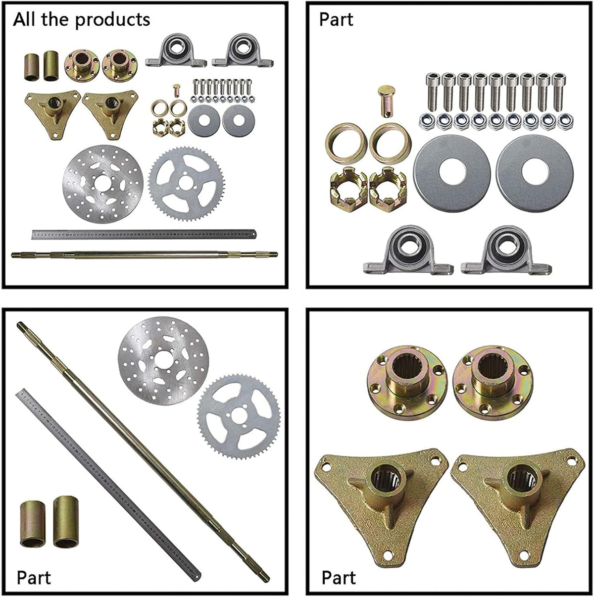 Go Kart Rear Axle Kit with Brake Hub Disc Rotor and Chain Sprocket E843