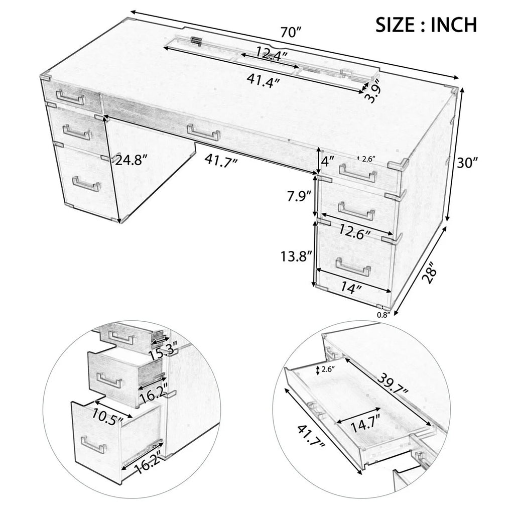 Black Executive Writing Desk with Drawers J976505