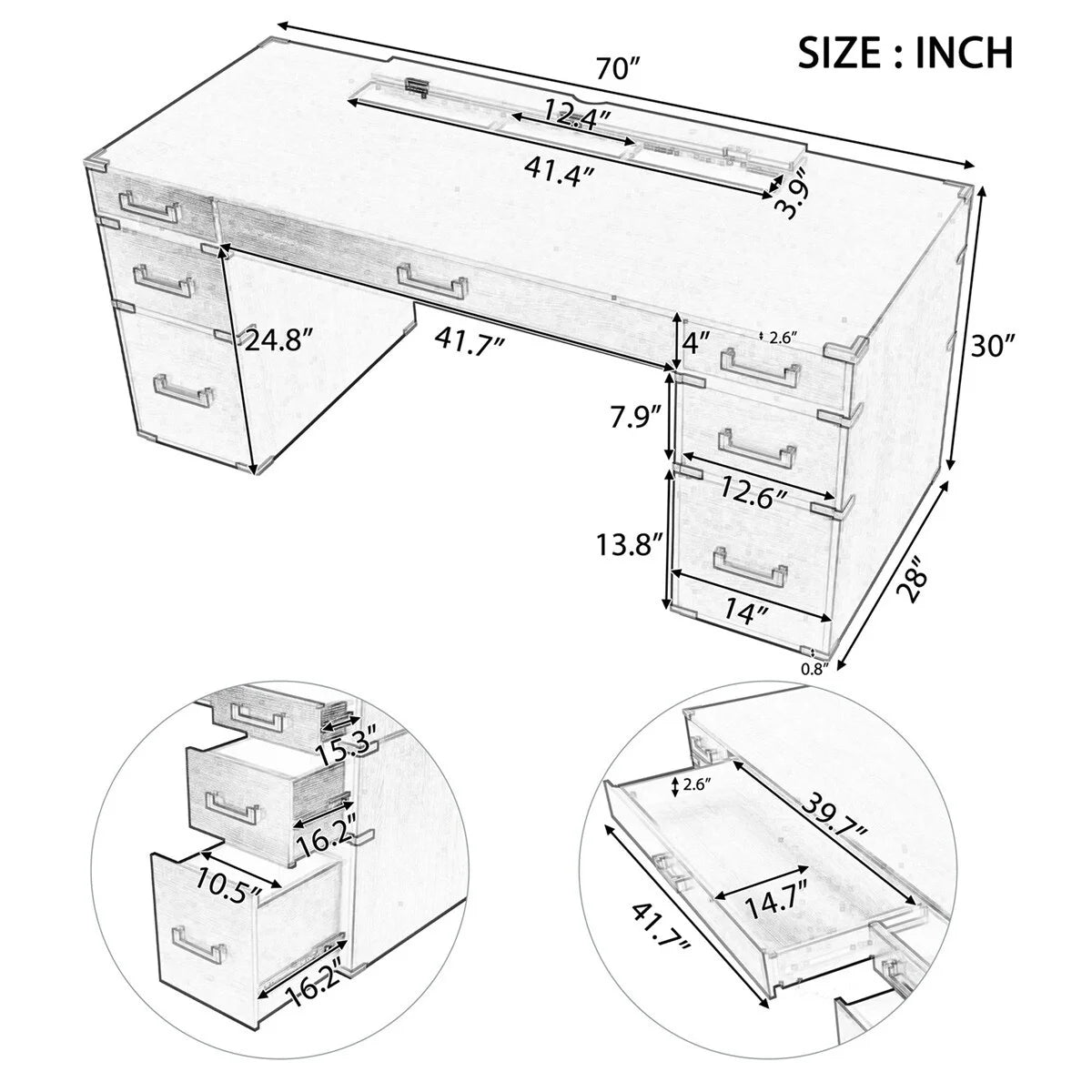 Black Executive Writing Desk with Drawers J976505