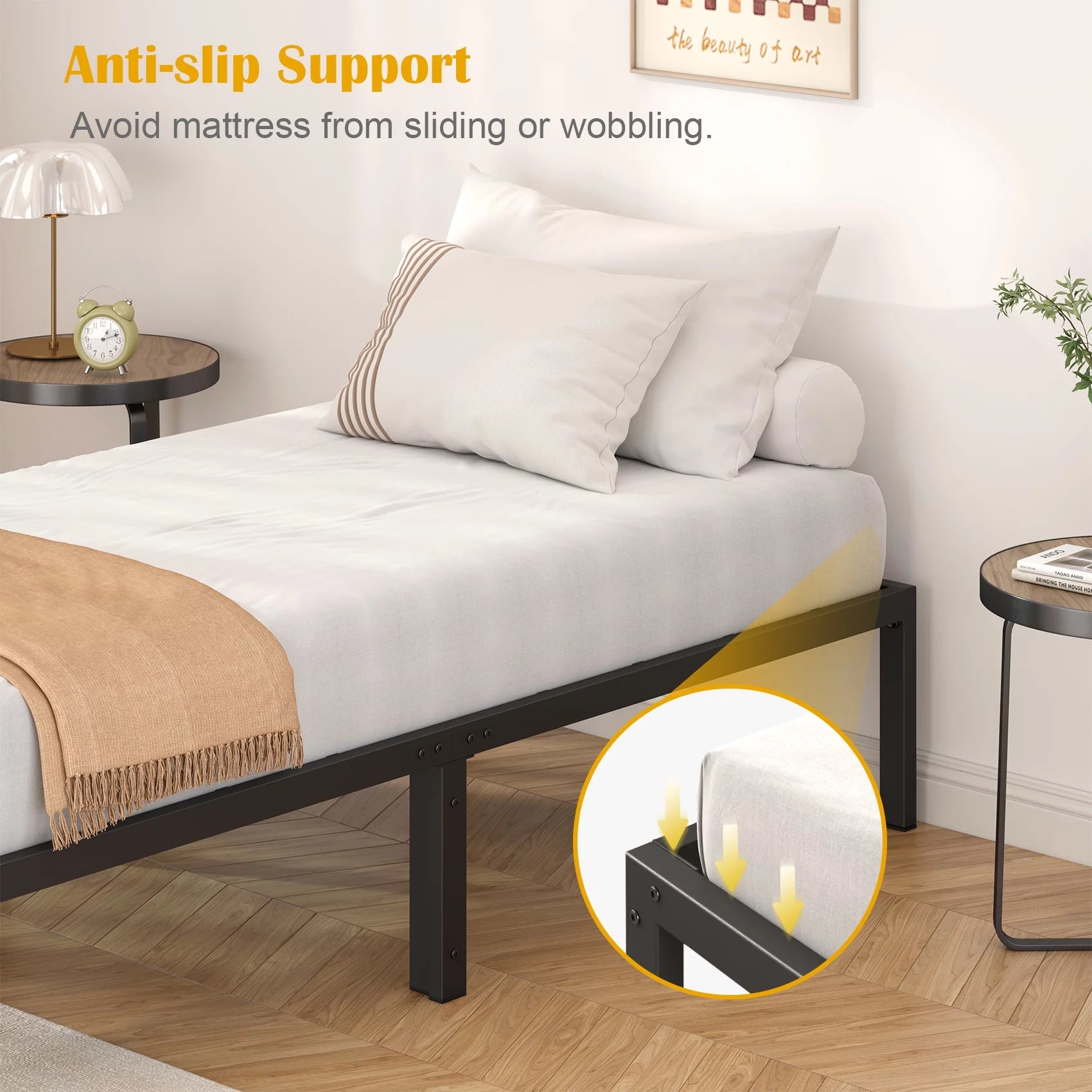 Black Twin Size Metal Platform Bed Frame with 14 inch Under Bed Storage X3986