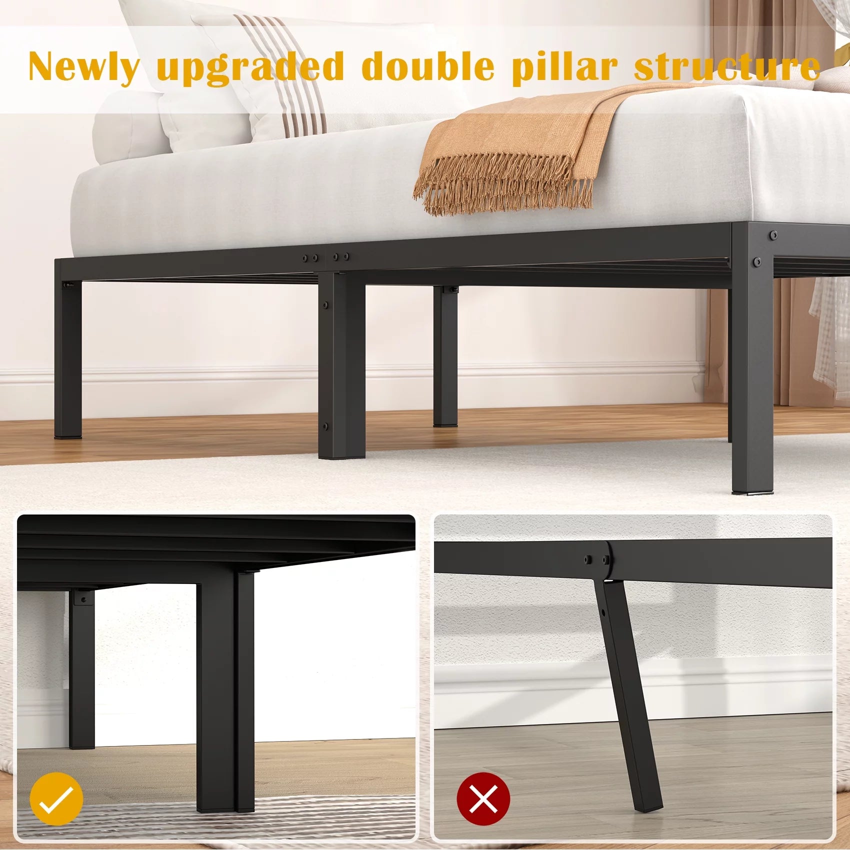 Black Twin Size Metal Platform Bed Frame with 14 inch Under Bed Storage X3986