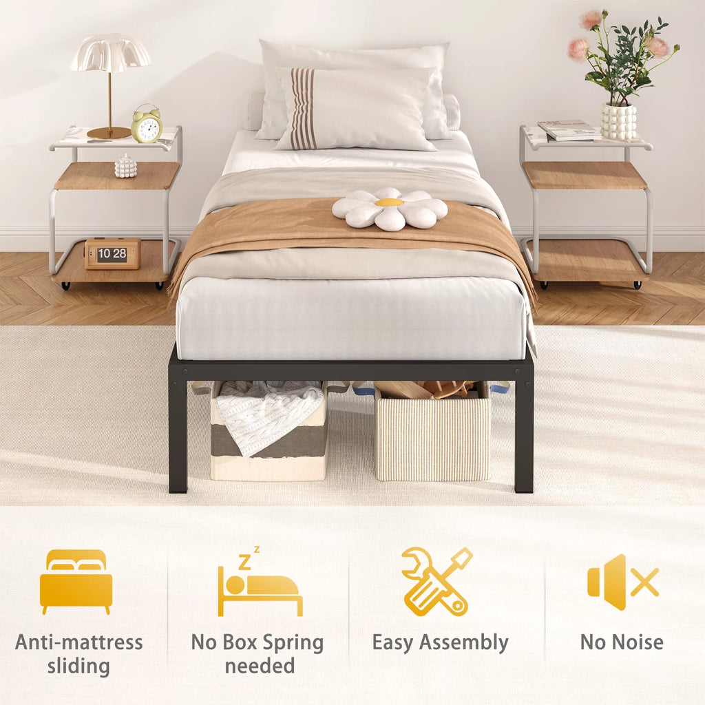 Black Twin Size Metal Platform Bed Frame with 14 inch Under Bed Storage X3986