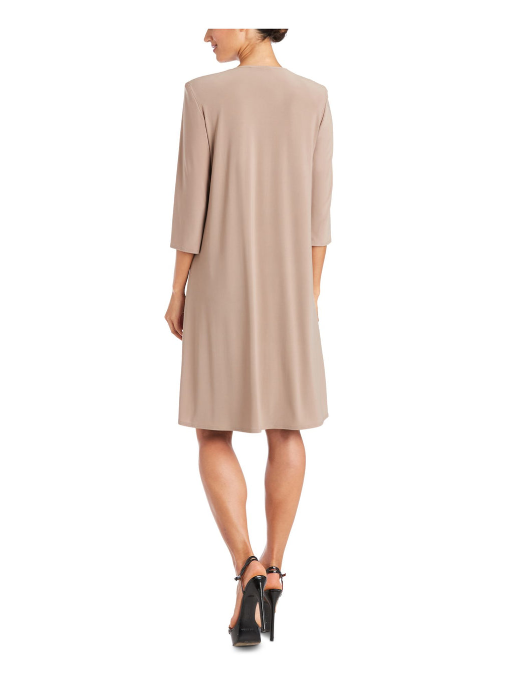 Brown 3/4 Sleeve Open Front Waterfall Cardigan Plus 20W U54308