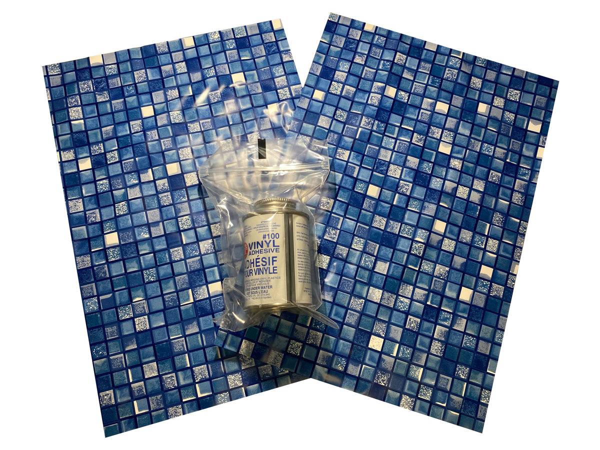 Blue Mosaic Swimming Pool Patch Repair Kit Vinyl Liner 2 Patches 1 ft x 8" with Glue V60511