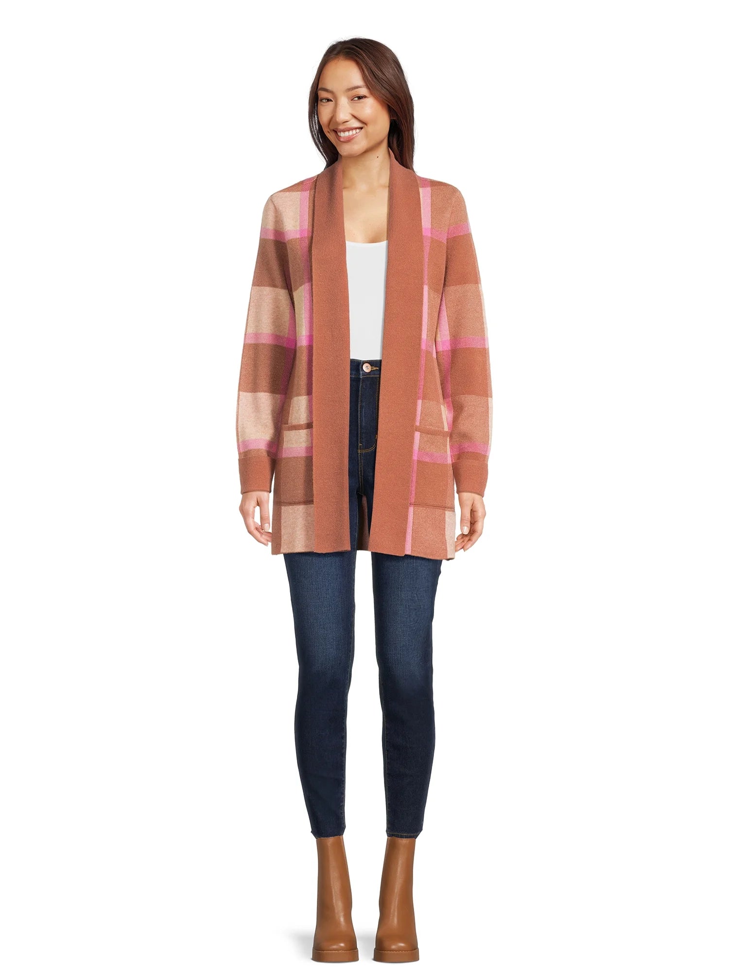 Women's Open Front Cardigan Sweater with Long Sleeves, Midweight W117318