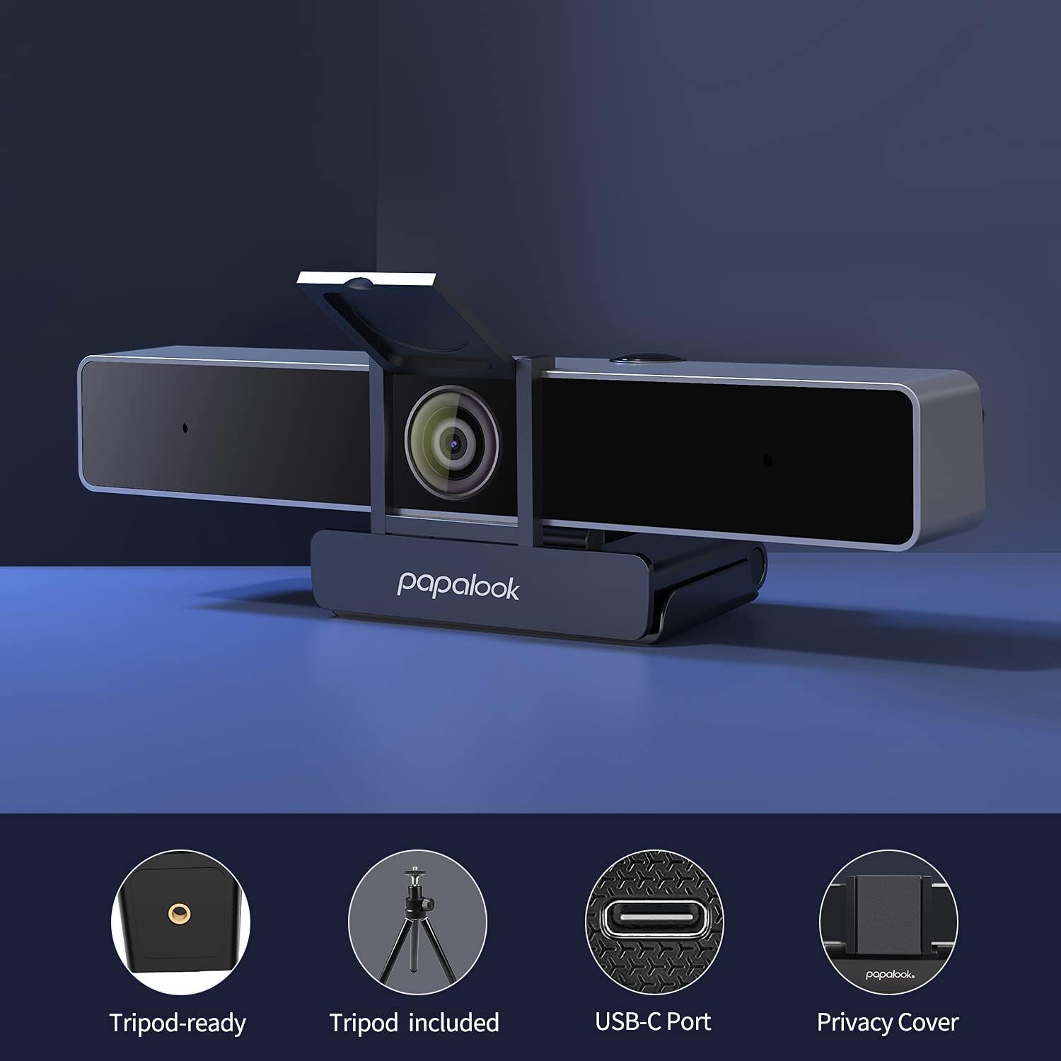 2K Ultra HD Zoomable Webcam with Dual Microphone and Tripod Y83193