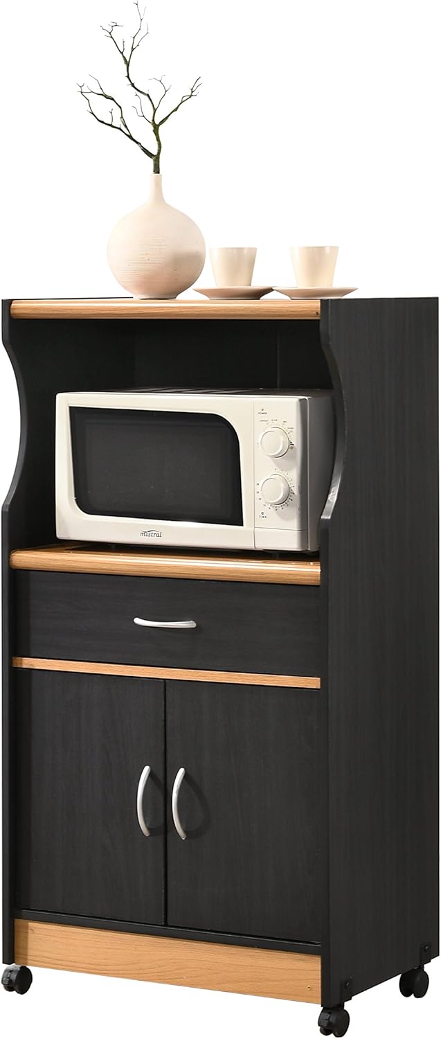 Grey-Oak Microwave Cart with One Drawer, Two Doors, and Shelf J86356
