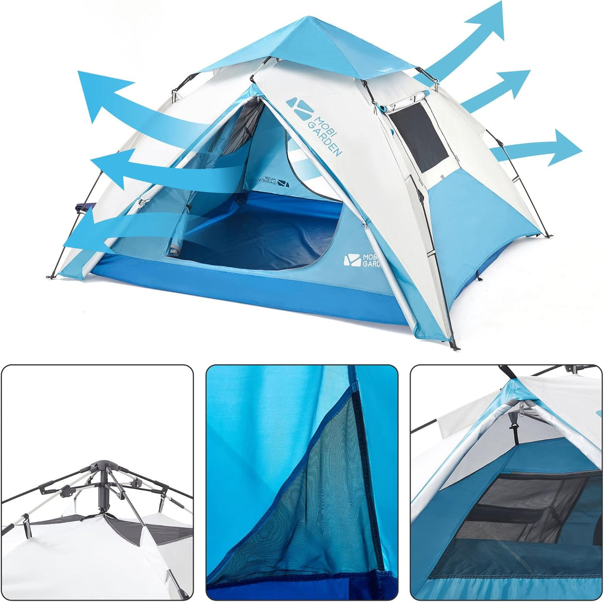 Blue 4 Person Instant Pop Up Camping Tent X3558