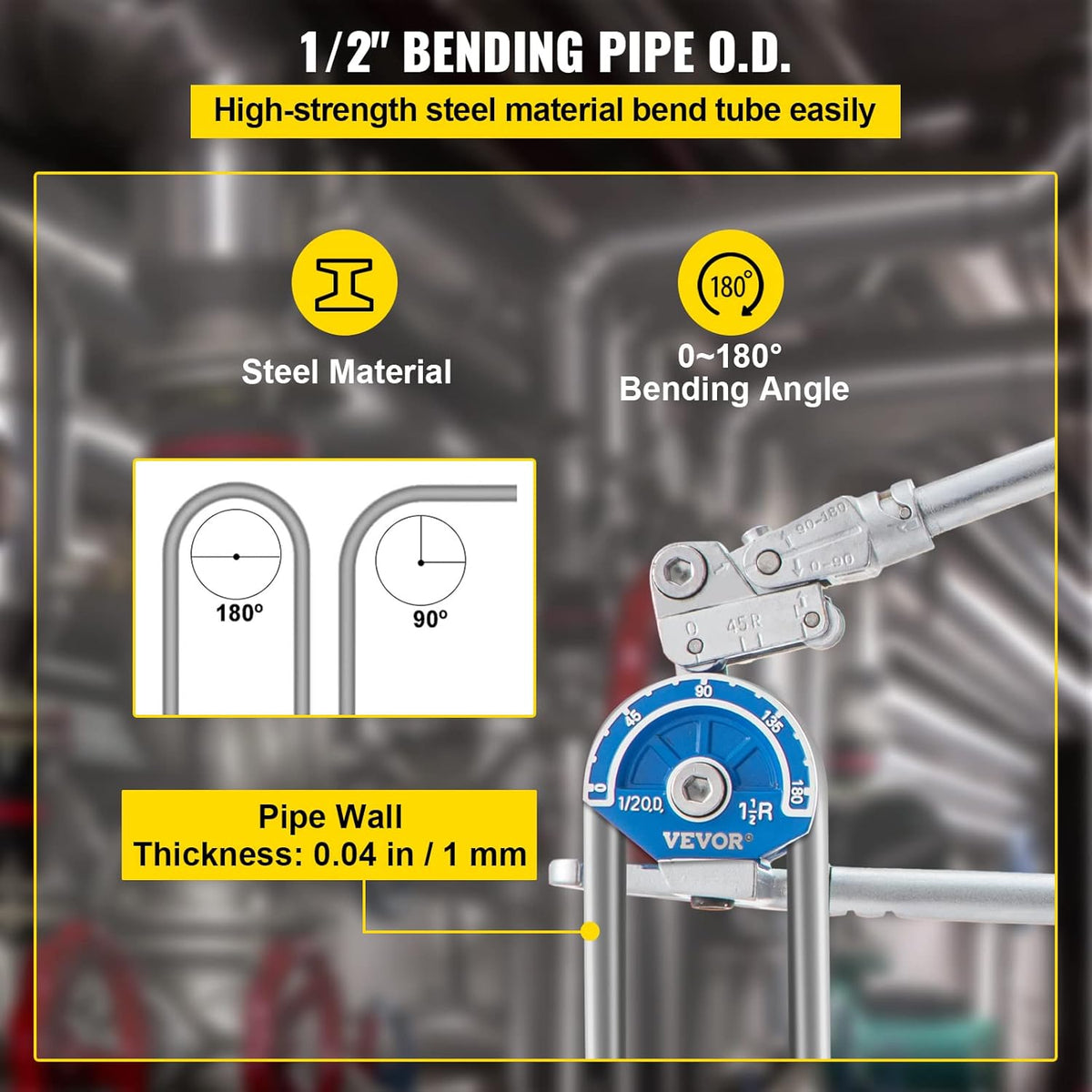 Tube Bender, 1/2 inch Manual Bending for Aluminum and Stainless Steel Pipes S689221