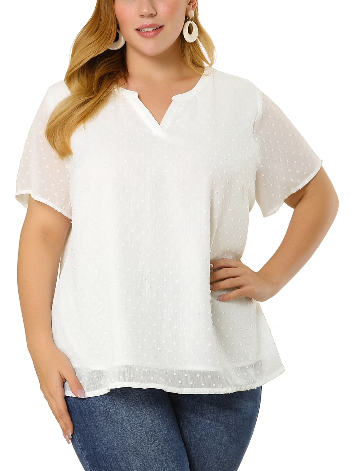 Plus Size Short Pin Dots Blouse L7211