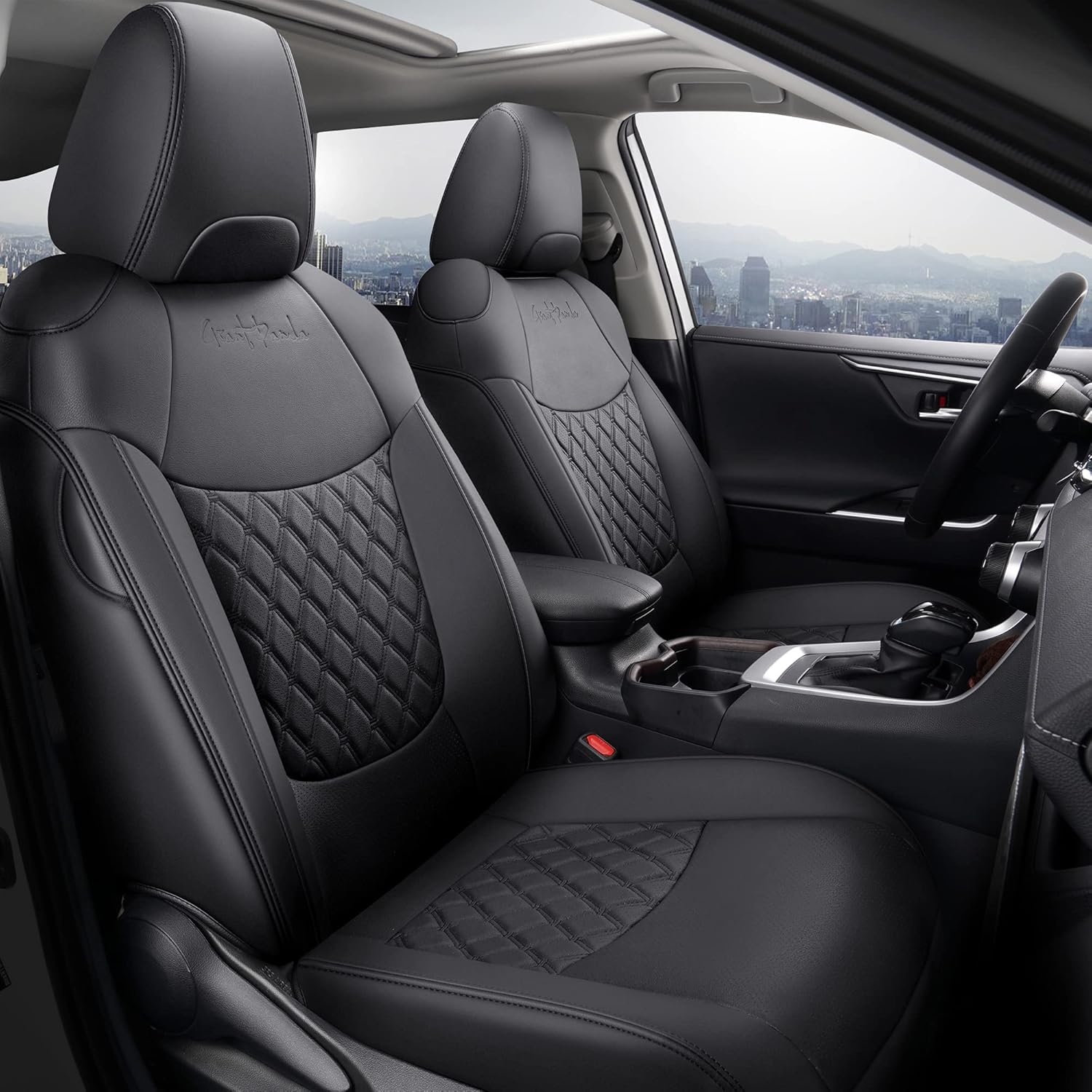 Pu Leather Car Seat Covers Full Set for Toyota RAV4 Hybrid 2019 2020 2021 2022 Grey N268383