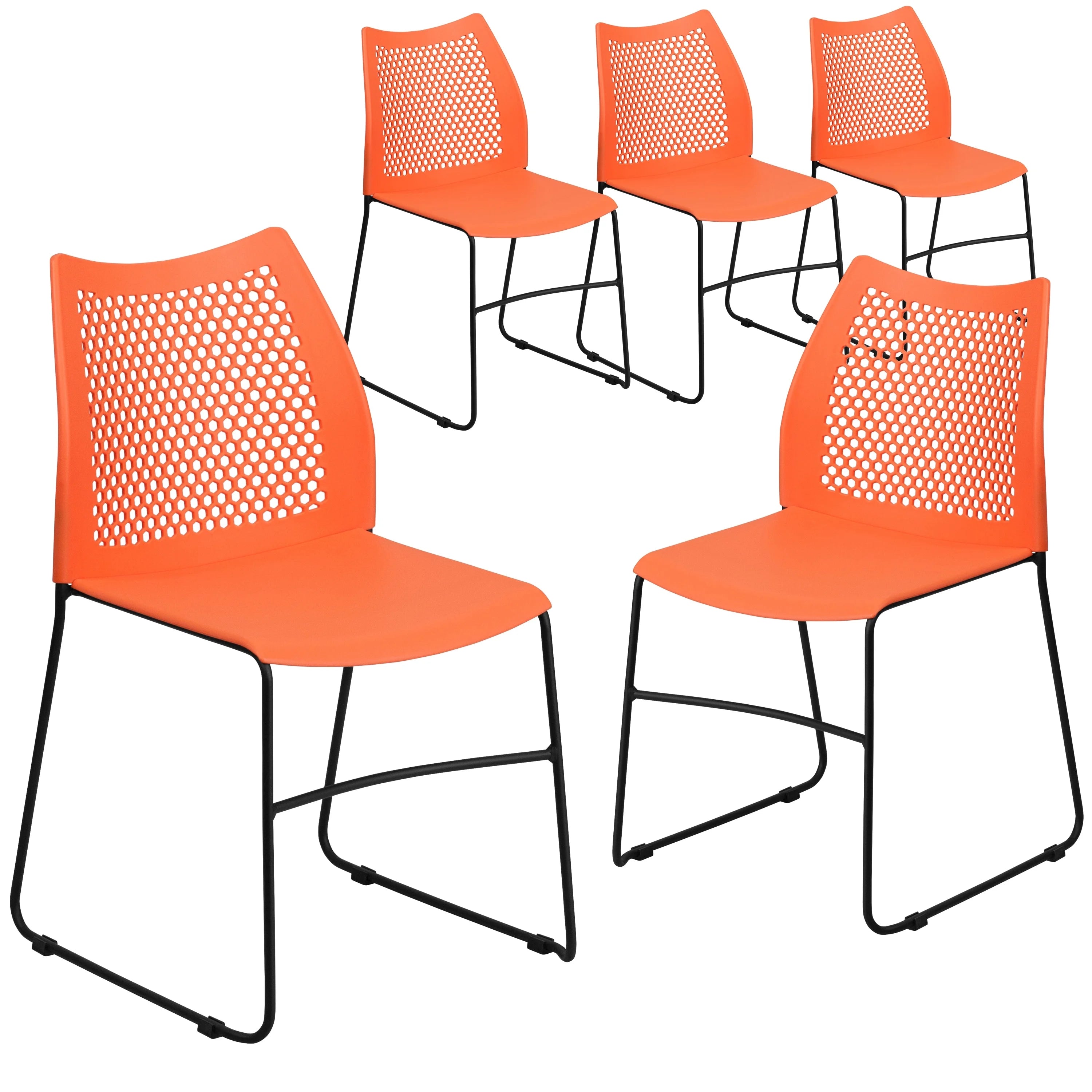 5 Pack Stack Chair with Air-Vent Back and Sled Base Navy B721