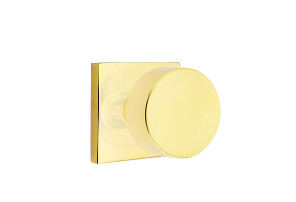 Unlacquered Brass Privacy Set with Square Rosette and Round Knob E107