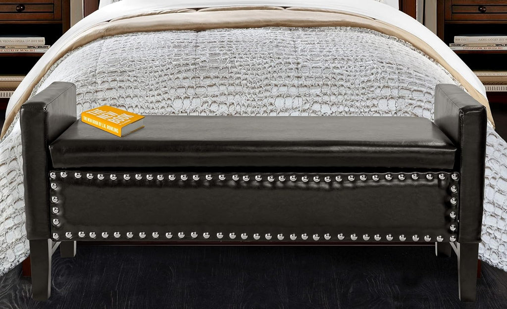 Black Croc PU Leather Button Tufted Storage Bench G548