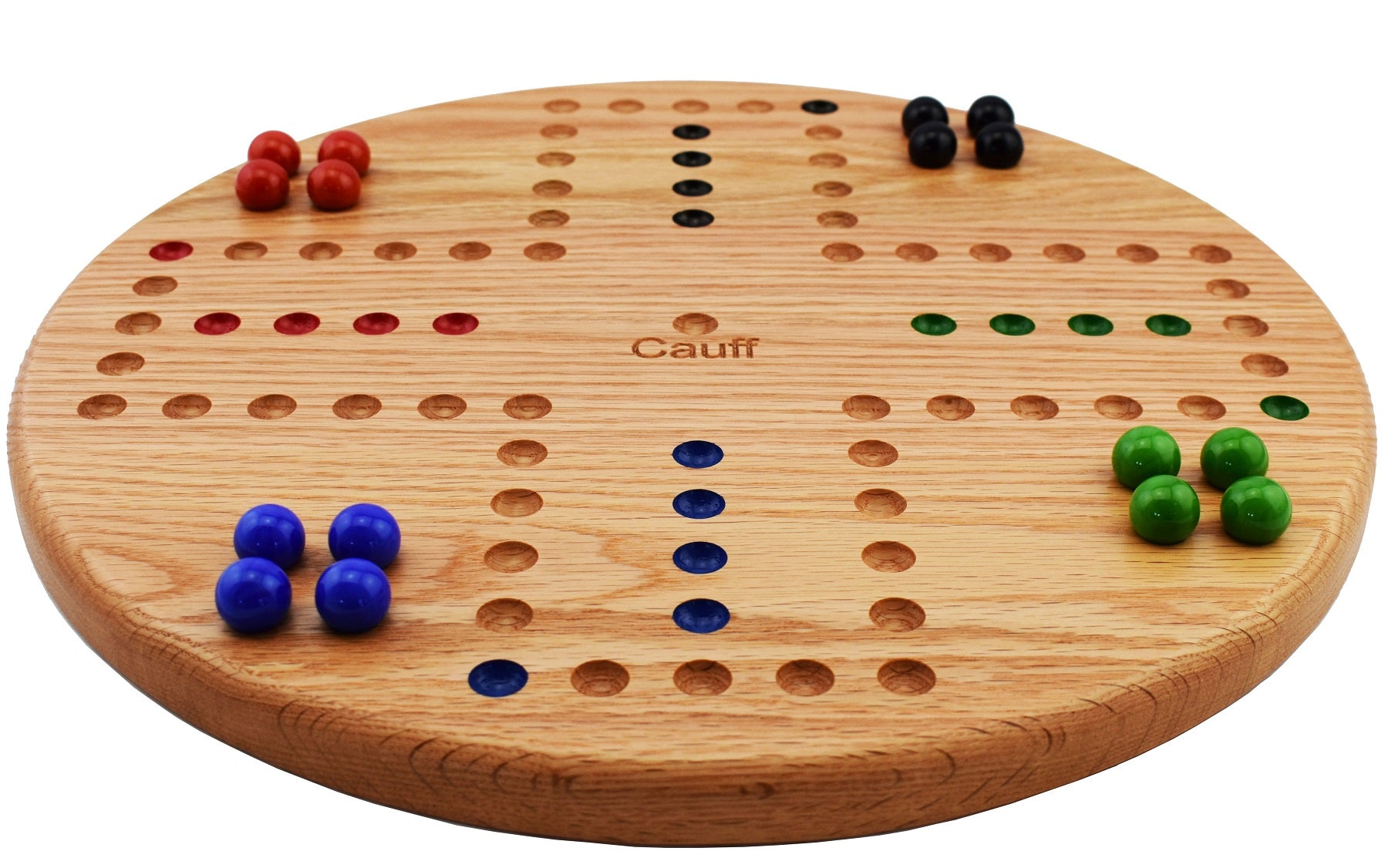 Solid Oak Wood Marbles Board Game 14 inch Diameter 4 Player X1947
