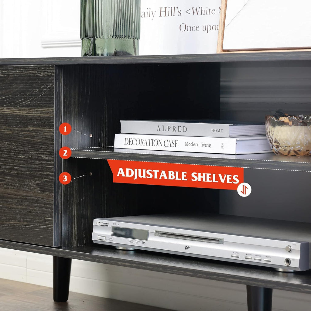 Gray Oak TV Stand with Storage Cabinet and Open Shelves Q4064