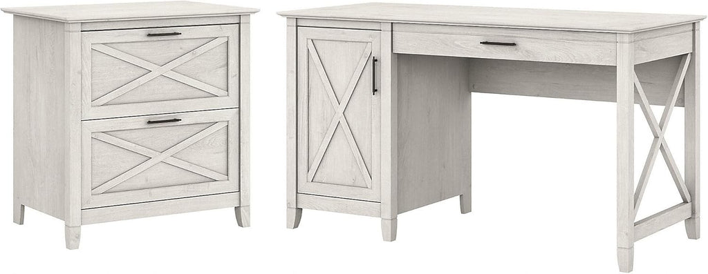 54W Linen White Oak Computer Desk with Storage and 2 Drawer Lateral File Cabinet S22738