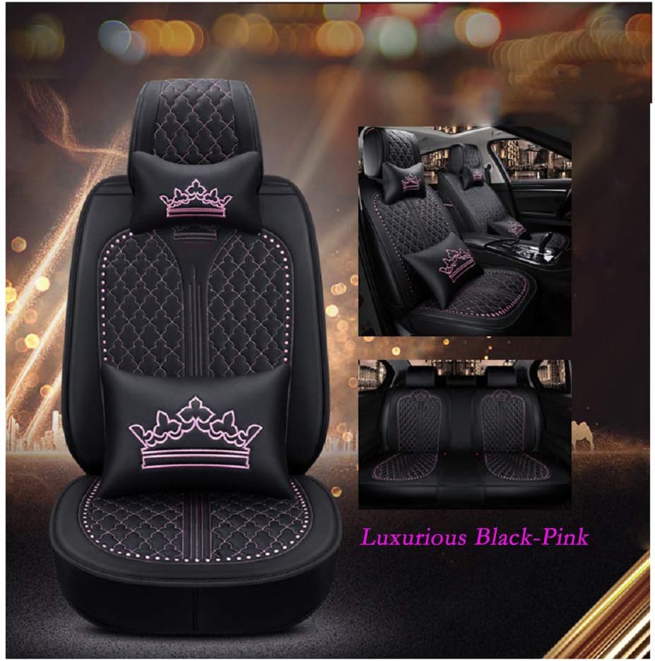 Luxury Auto Car Seat Covers 5 Seats Full Set Black-Pink L4146