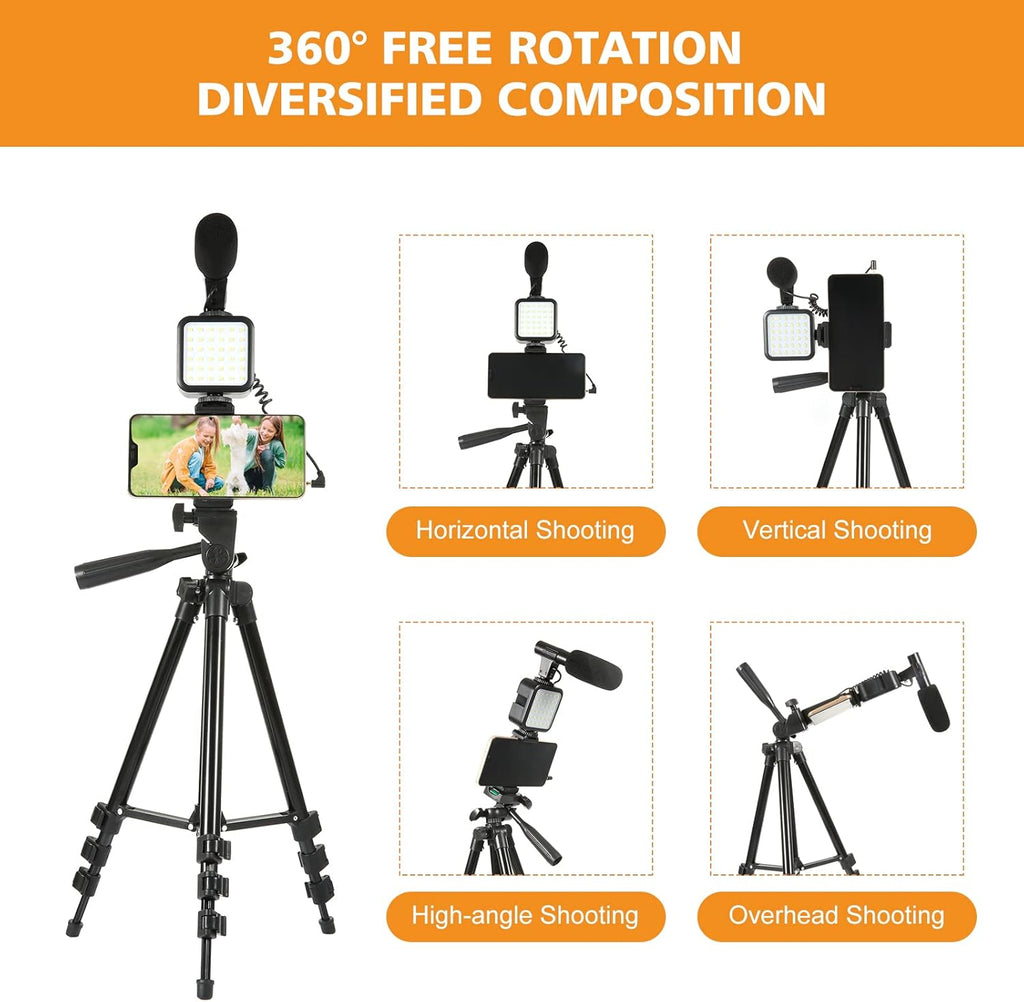 Smartphone Video Kit with LED Light, Wireless Remote, Phone Holder, Mic, Extendable Tripod Stand Z10624