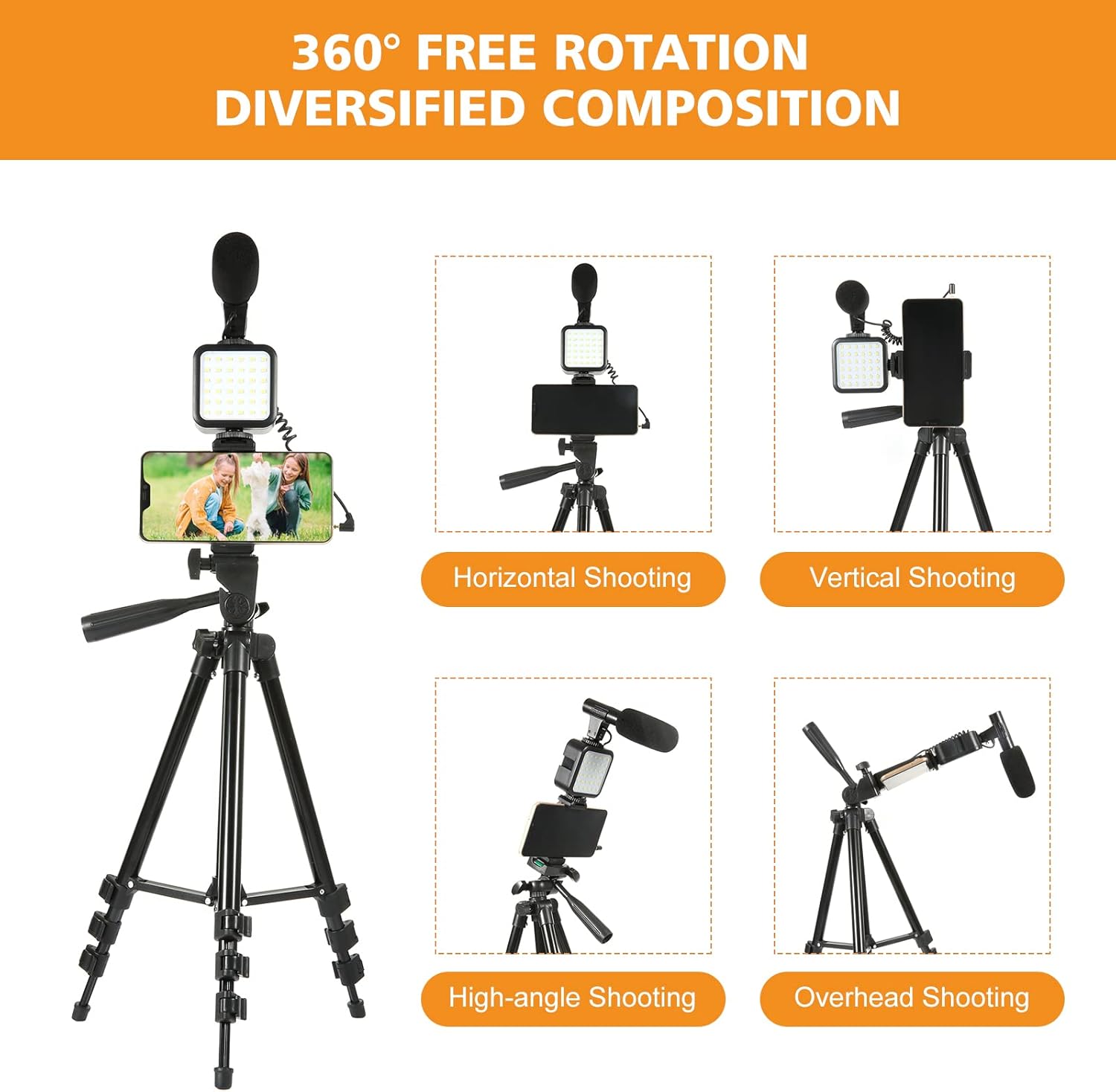 Smartphone Video Kit with LED Light, Wireless Remote, Phone Holder, Mic, Extendable Tripod Stand Z10624