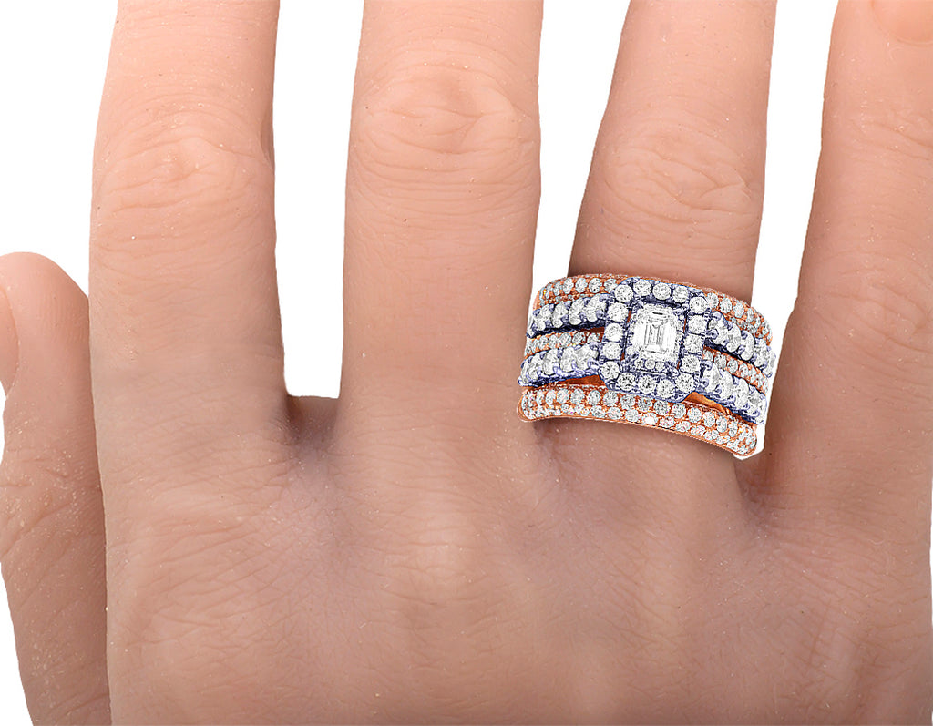 14K Two-Tone Emerald Cut Solitaire Diamond Engagement Ring 3.5 CT E7762