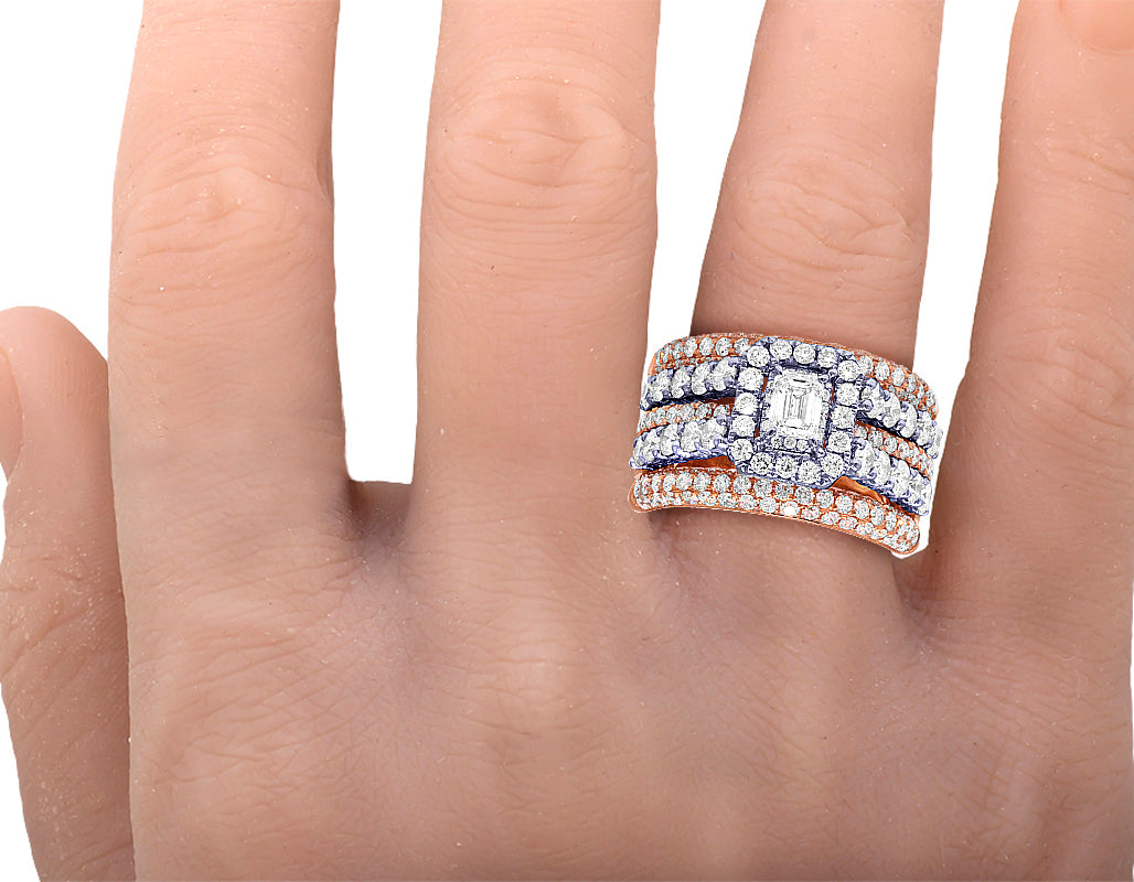 14K Two-Tone Emerald Cut Solitaire Diamond Engagement Ring 3.5 CT E7762