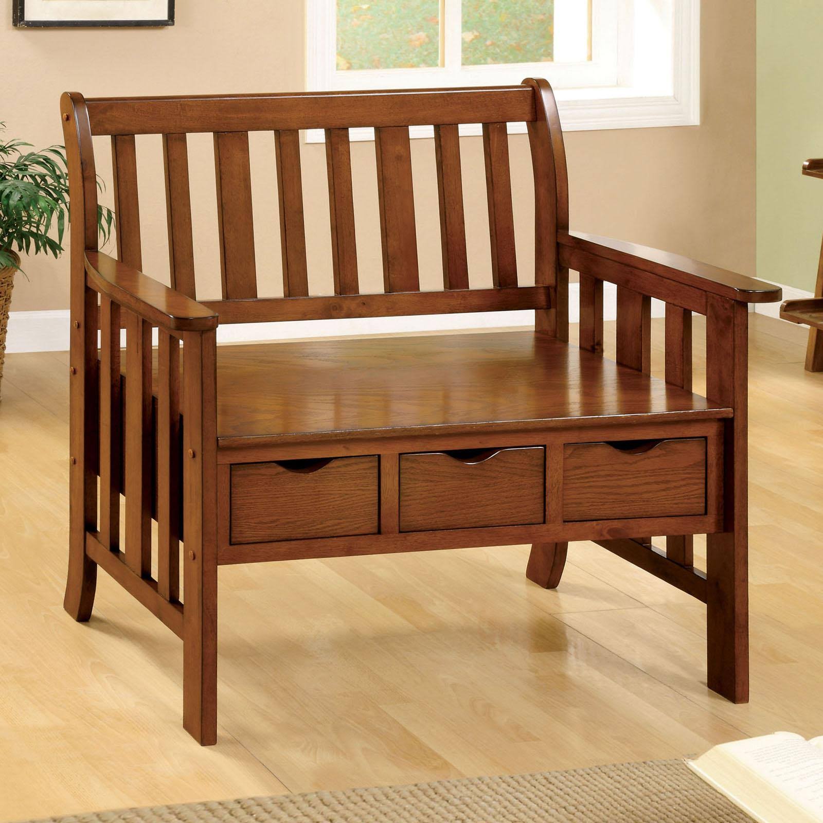 Mission-Style Bench with 3 Drawers G7046