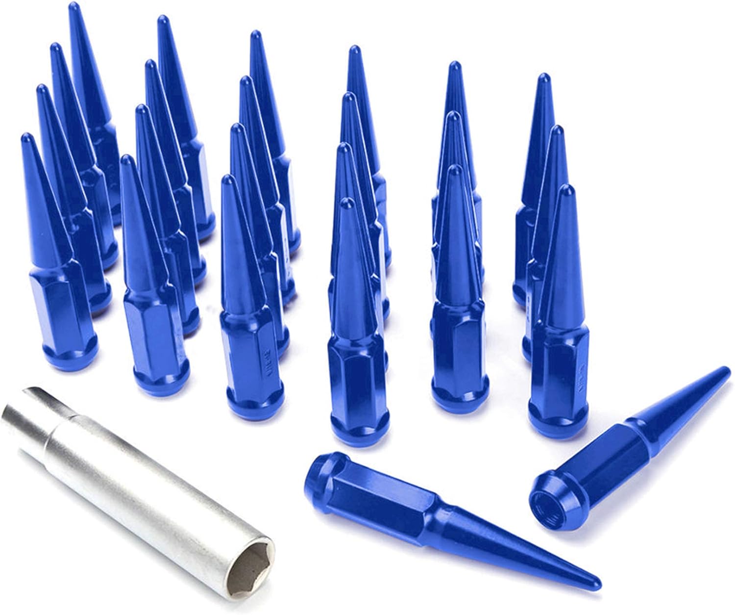 24PCs 9/16-18 Spike RED Solid Steel Lug Nuts 4.5 INCHES Tall with Key Pack of 2 N532