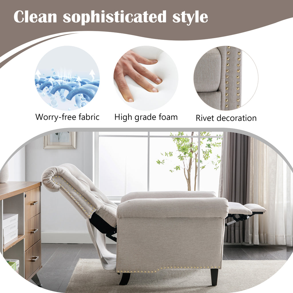 Tan Linen Tufted Recliner Single Sofa Z3906
