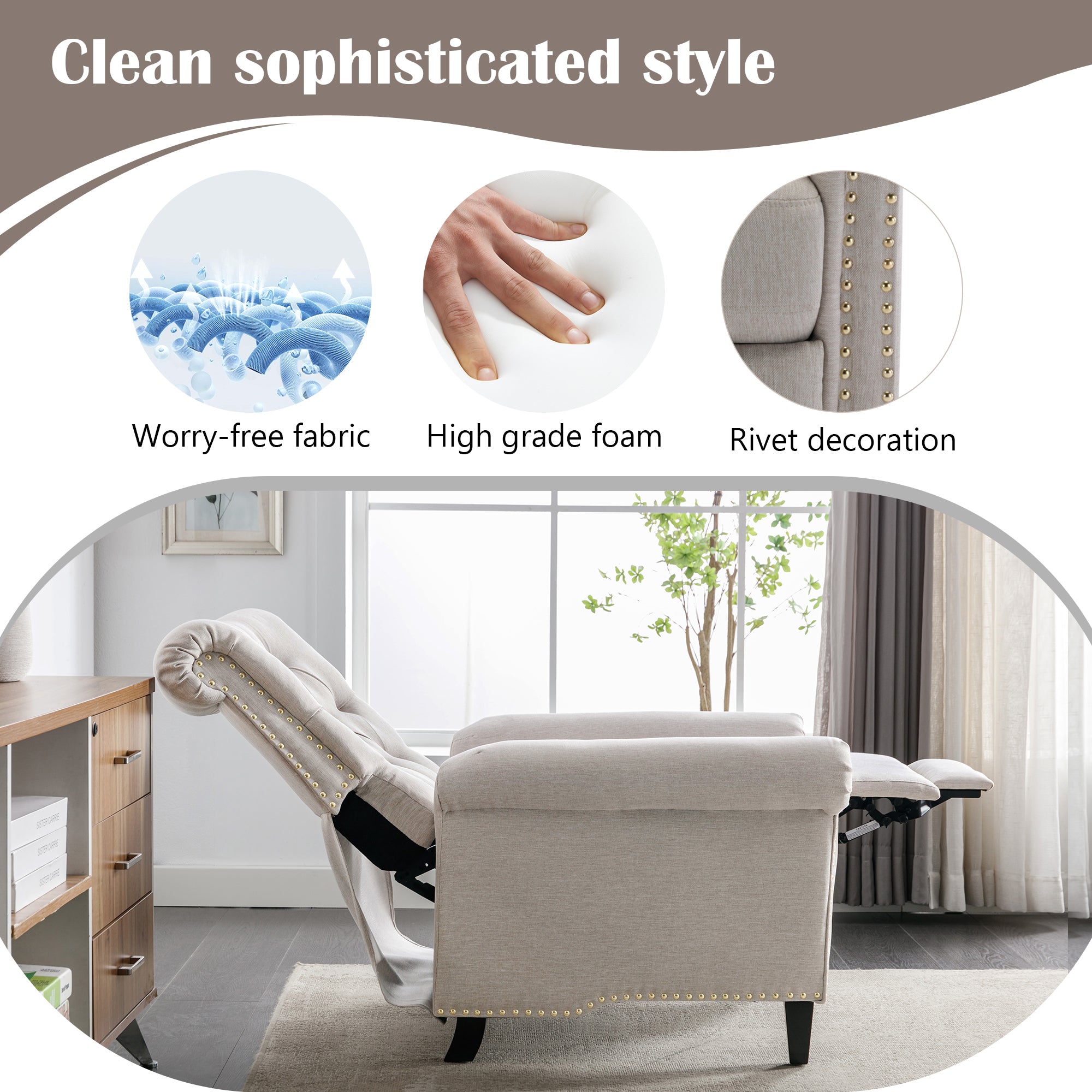 Tan Linen Tufted Recliner Single Sofa Z3906