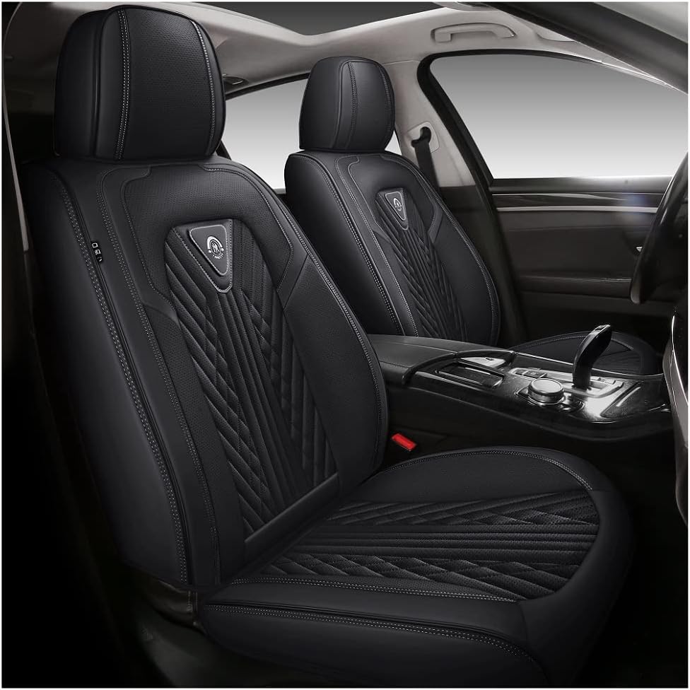 Black PU Leather Car Seat Covers 5 Seats Full Set F290