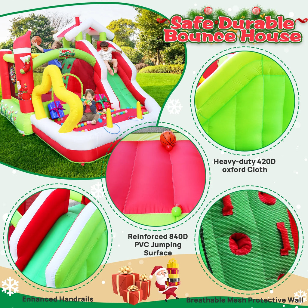 7 in 1 Inflatable Bounce House with Ball Pit Pool, Climbing Wall, Slide and Blower Z4471