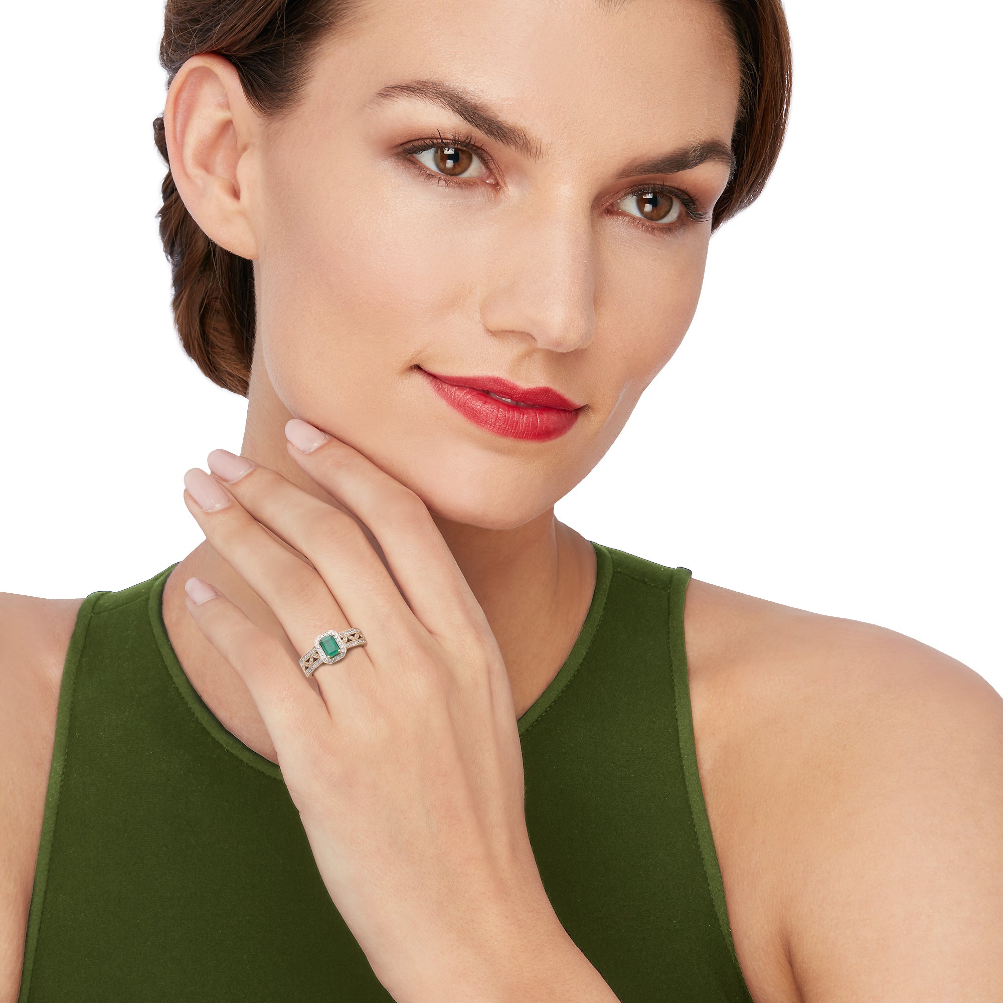 0.40 Carat Emerald and .22 ct. t.w. Diamond Halo Ring in 14kt Yellow Gold C166999