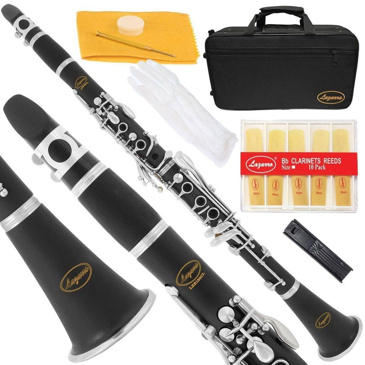 Black Ebonite Silver Keys Bb Clarinet with 11 Reeds Case Care Kit E64790