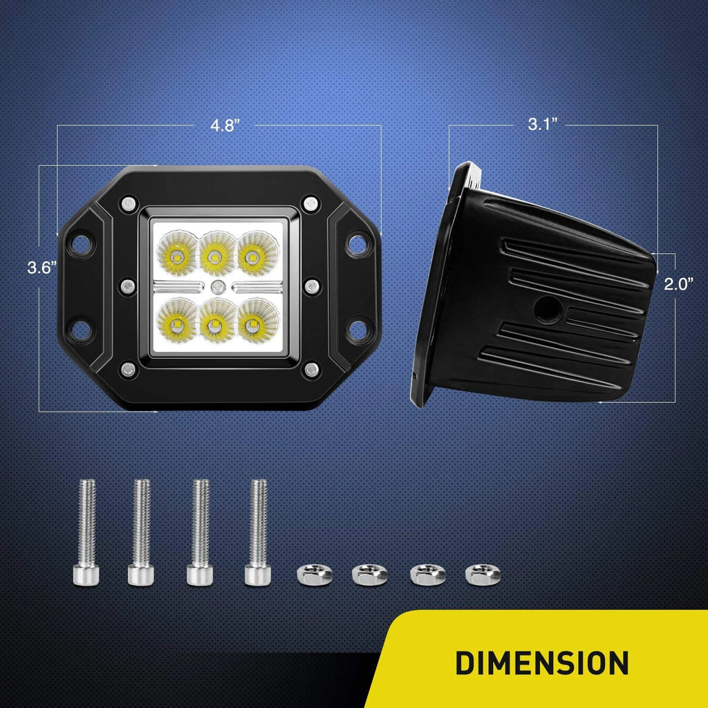 4PCS 18W LED Work Light Bar Flush Mount Flood Lights Backup Reverse Rear Front Bumper Lights D98103