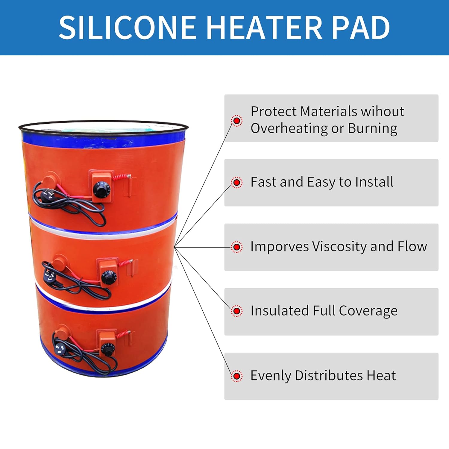 55-Gallon Drum Silicone Barrel Band Heater 120V 10x70in X4950