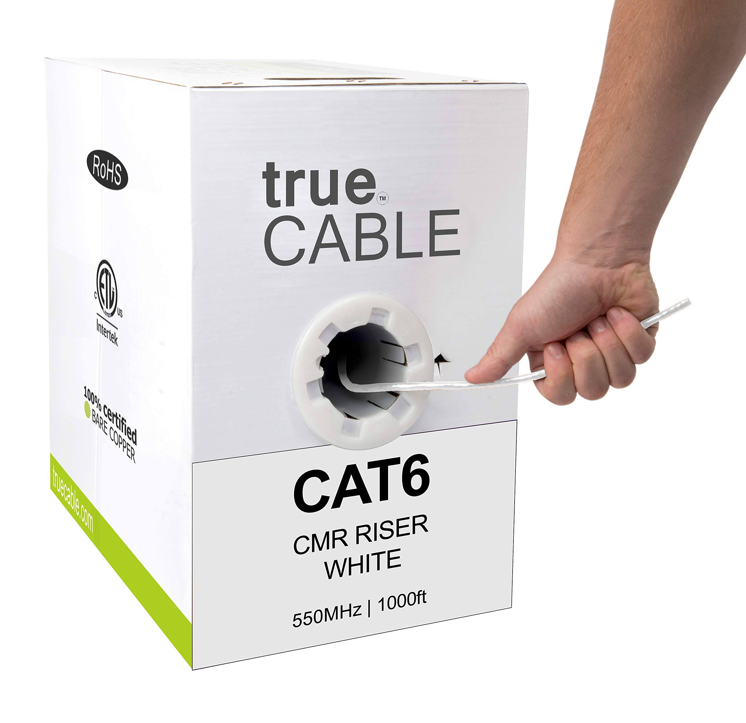 Cat6 Riser CMR 1000ft White Solid Bare Copper 550 MHz 23AWG 4 Pair UTP Bulk Ethernet Cable V742