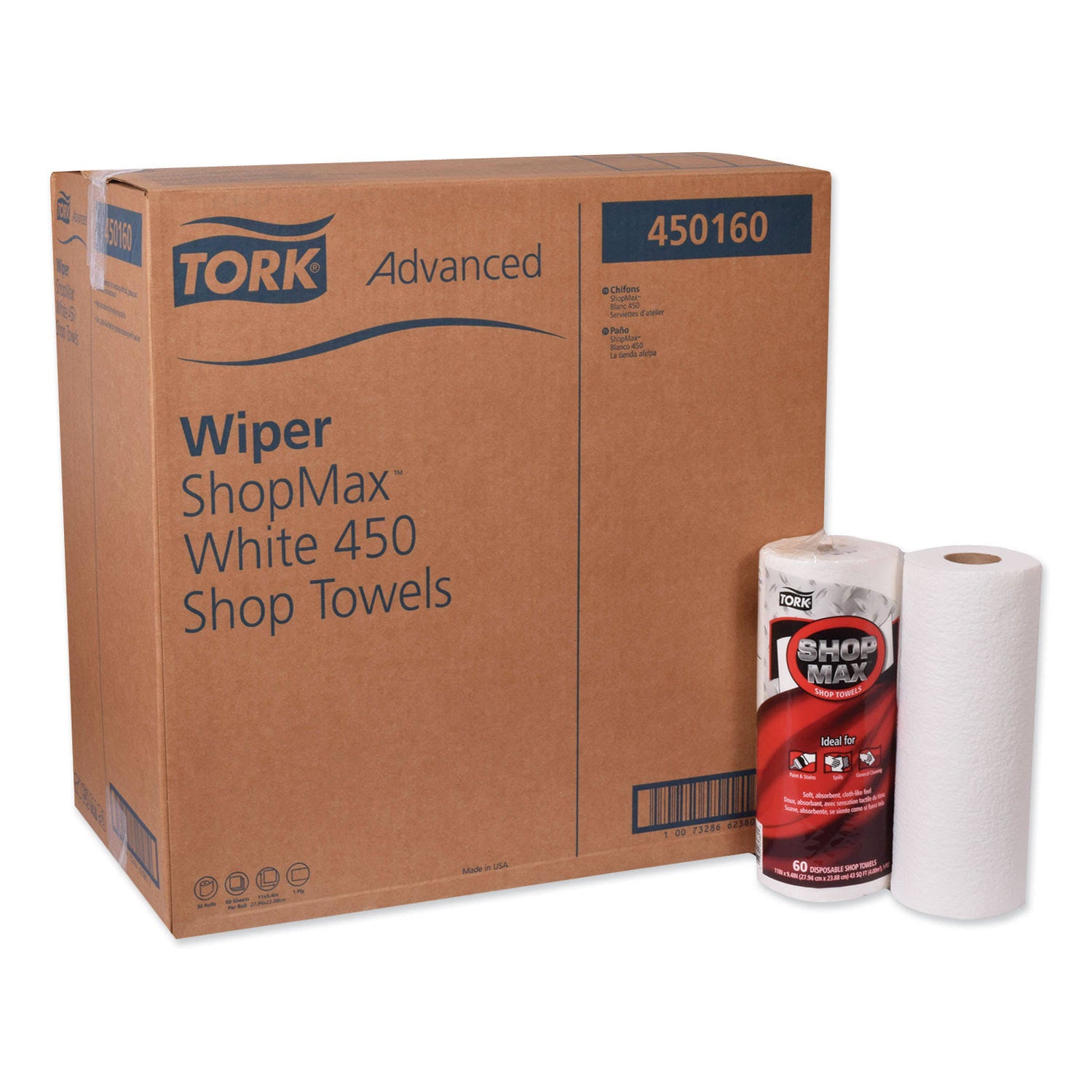 Tork Advanced ShopMax Wiper 450, White, 60/Roll, 30 Rolls/Carton R1618