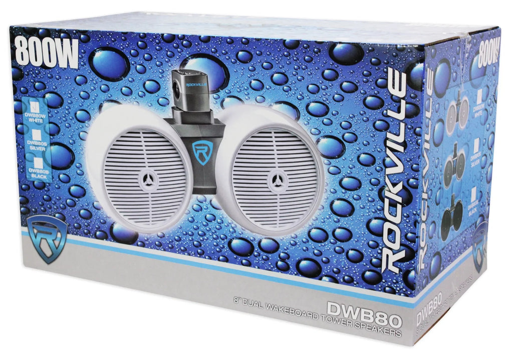 Dual 8" White 800 Watt Marine Wakeboard Tower Speaker System R19573