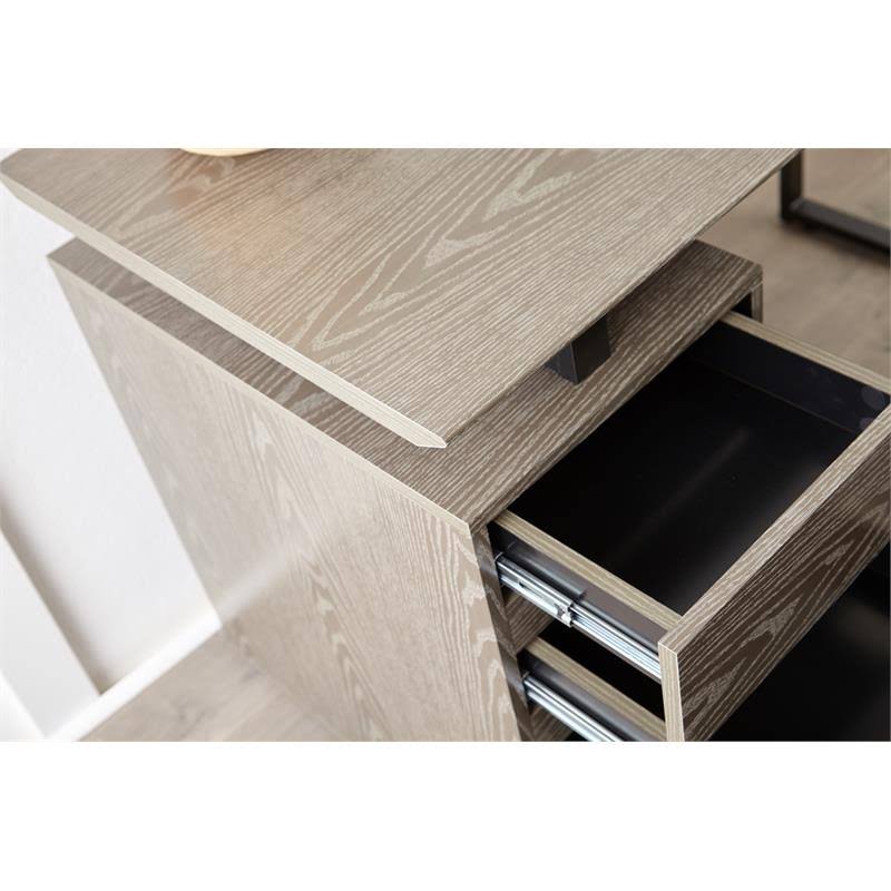 Reversible Home Office Desk with Filing Cabinet in Gray F116