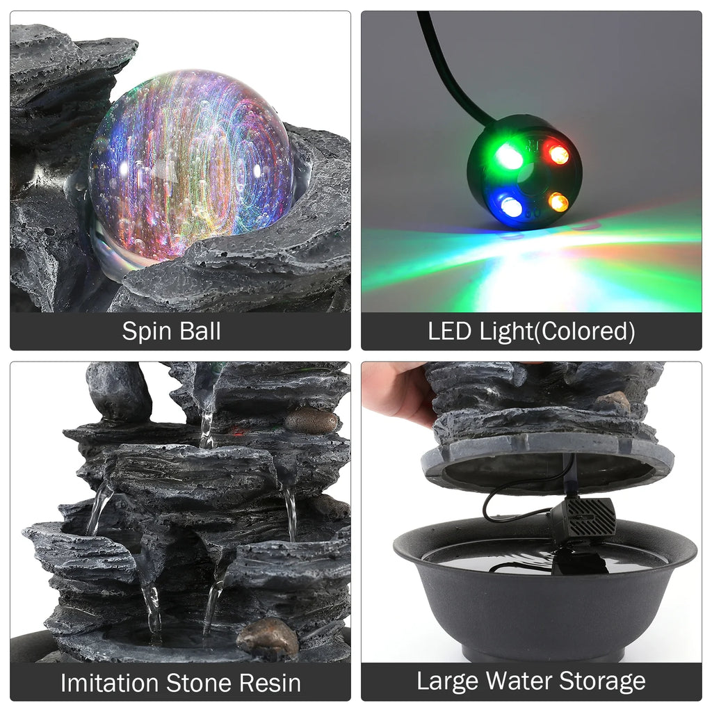 Indoor Resin Rockery Waterfall Tabletop Water Fountain with LED Light V1273