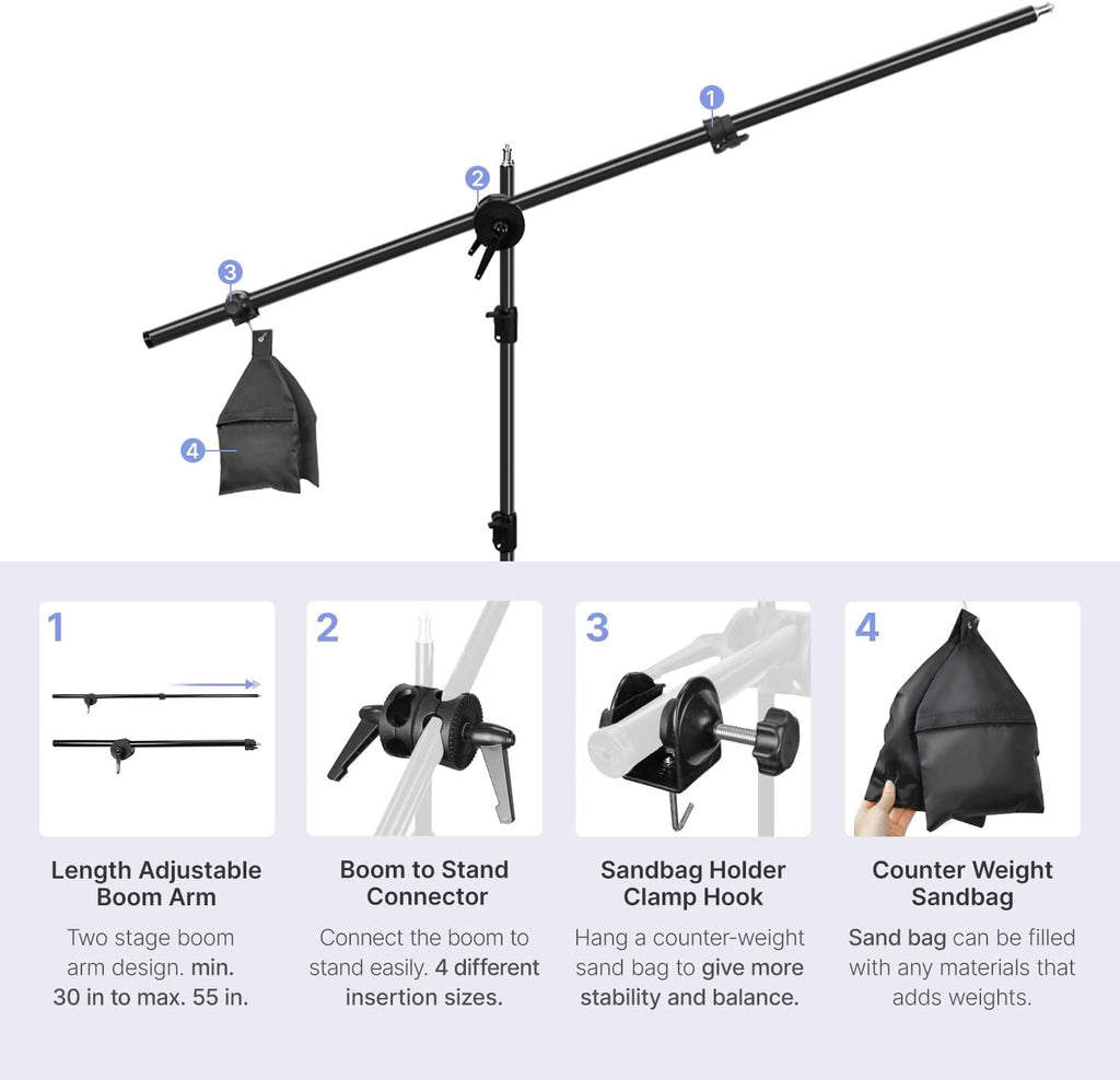 10 ft. Backdrop Support Stand Softbox Lighting Kit with White Black Green Background Screen S37483