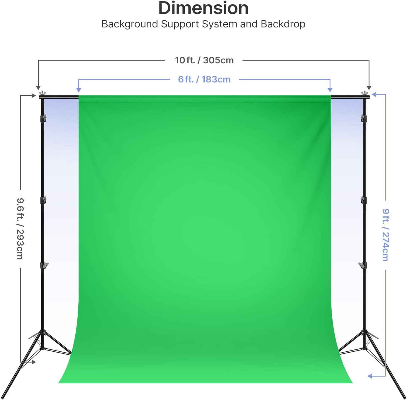 10 ft. Backdrop Support Stand Softbox Lighting Kit with White Black Green Background Screen S37483