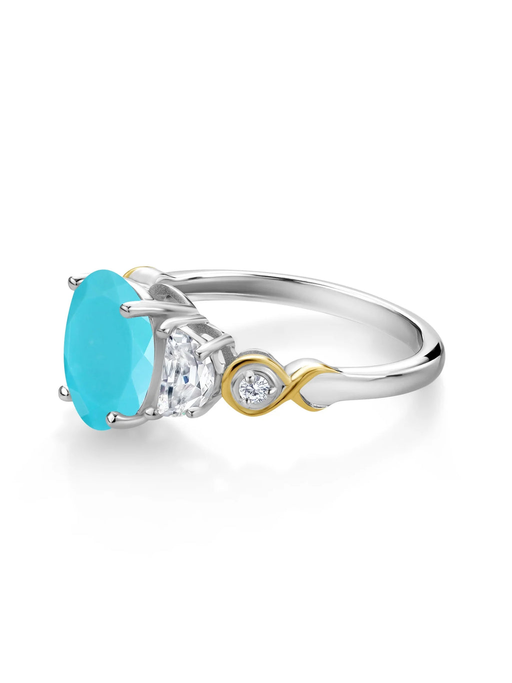 Oval Green Turquoise and Moissanite 3-Stone Ring T871975