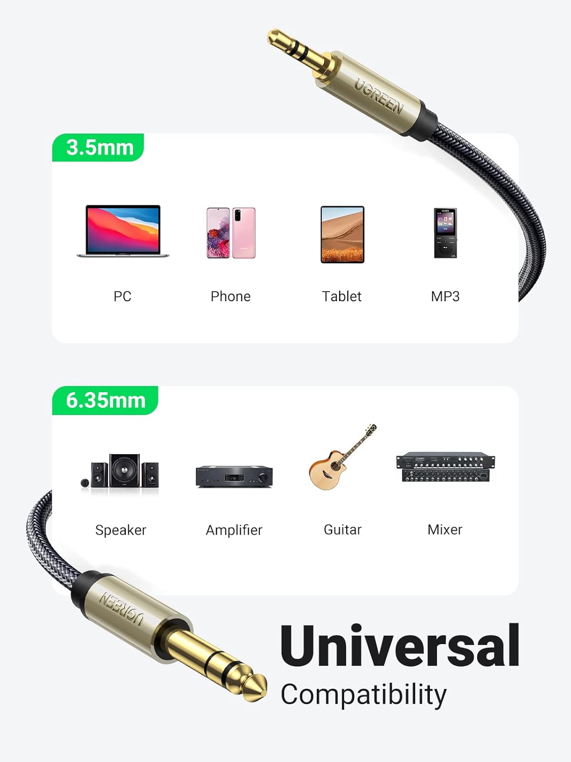 6.35mm to 3.5mm TRS Stereo Audio Cable 6FT E879229