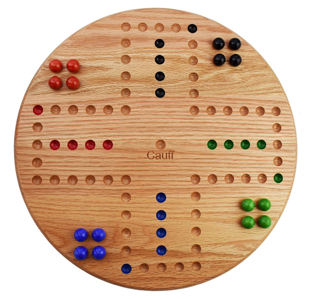 Solid Oak Wood Marbles Board Game 14 inch Diameter 4 Player X1947