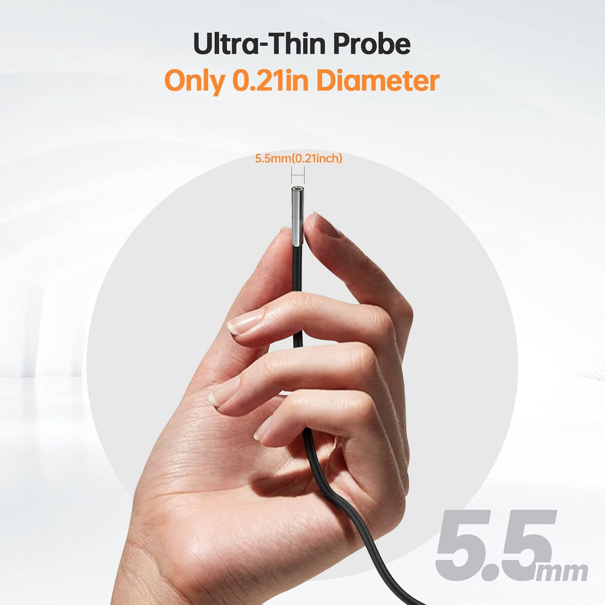 5.5mm Endoscope Camera, 0.21inch Ultra Slim Borescope Inspection Camera with Light and Screen, Flexible Automotive Scope Camera, Home Waterproof Fiber Optic Snake Bore Cam for Sewer(16.5ft) Pack of 2 Z96313