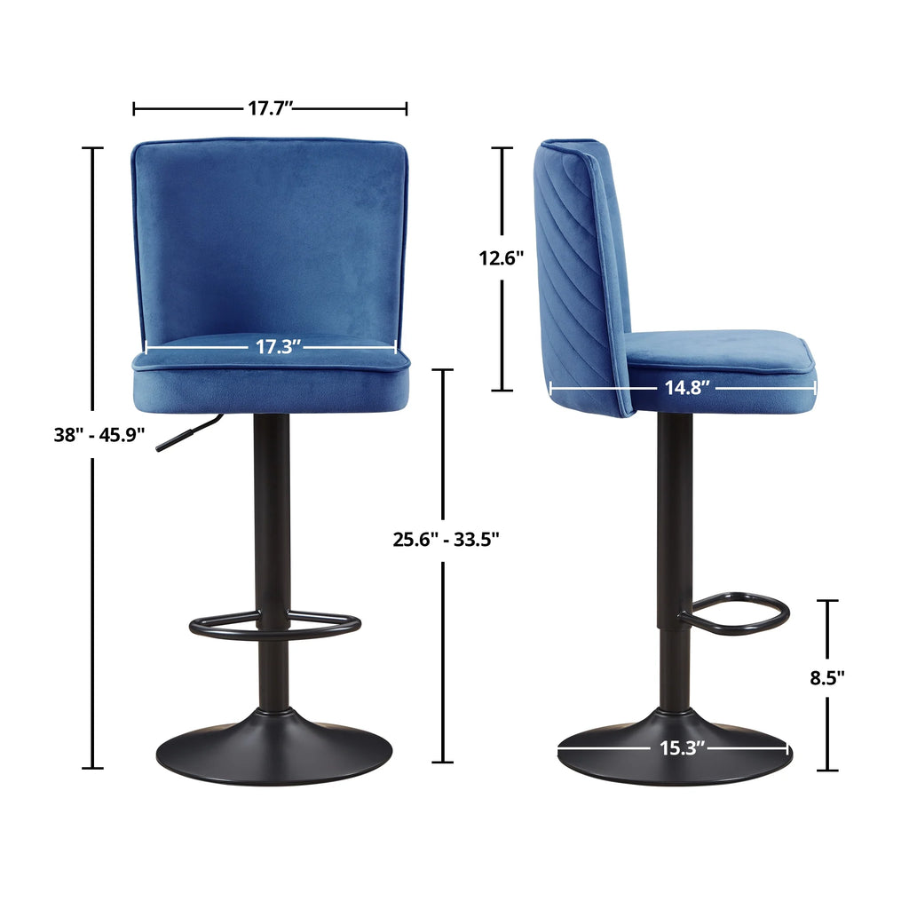 Adjustable Velvet Swivel Bar Stool Set of 2 M79543