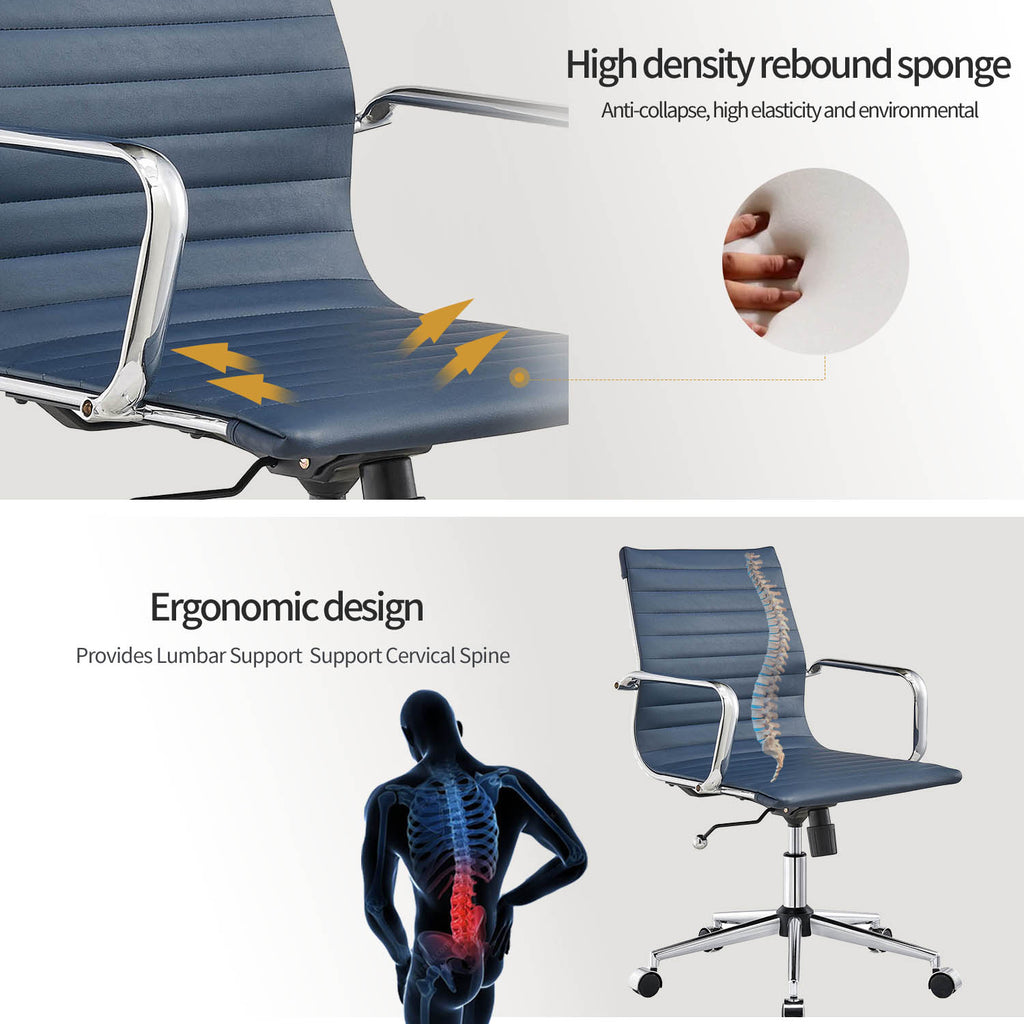 Mid Back Swivel Desk Chair with Armrest in Vegan Leather P921
