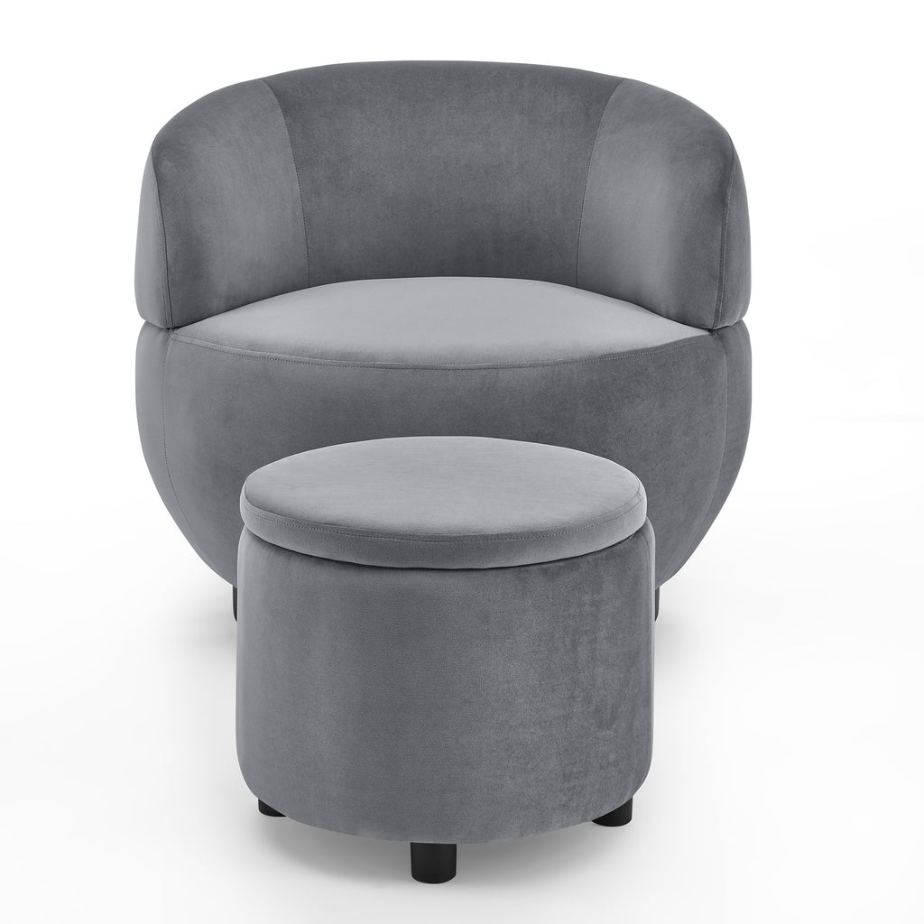 Grey Velvet Barrel Chair with Storage Ottoman U914